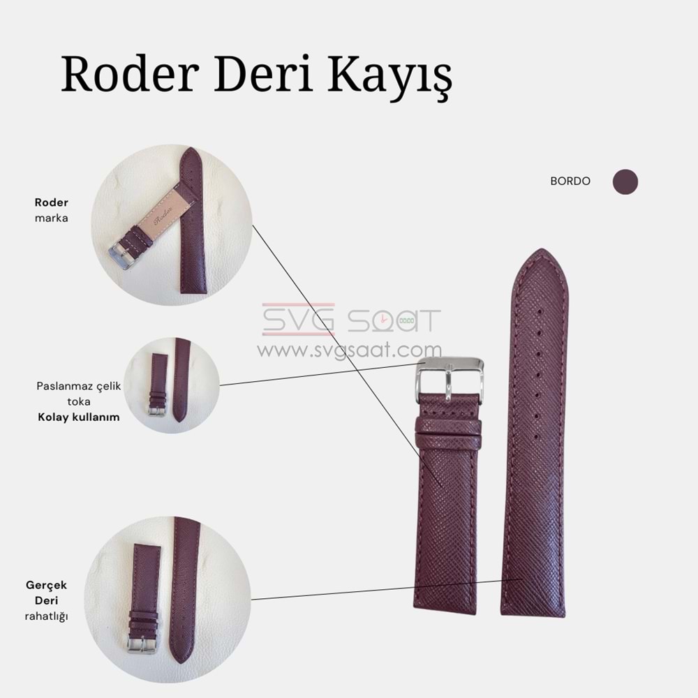 R4107 RODER DERİ KAYIŞ - BORDO - 18MM