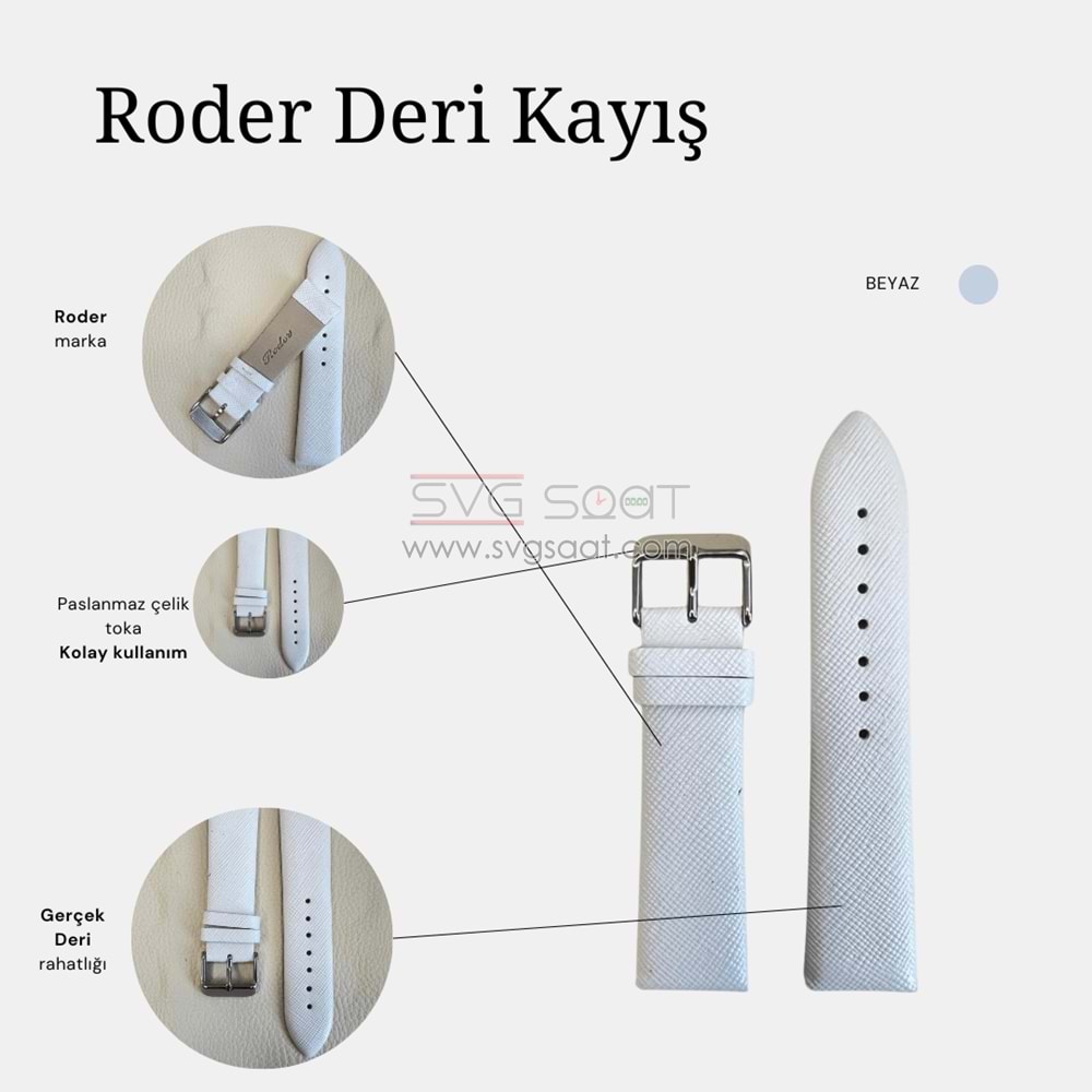 R4107 RODER DERİ KAYIŞ - BEYAZ - 18MM