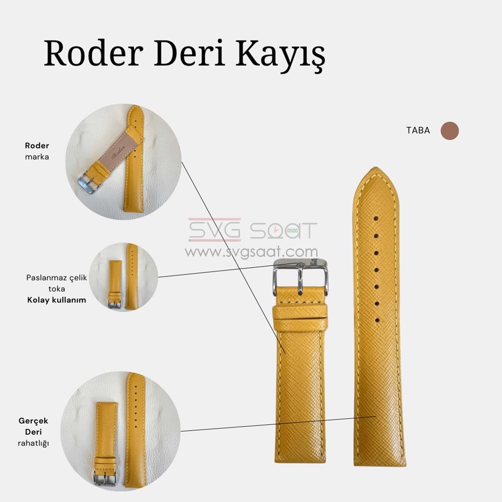 R4107 RODER DERİ KAYIŞ - SARI - 18MM