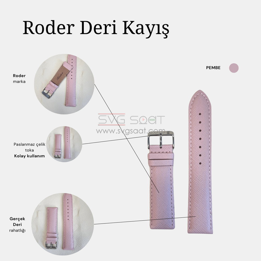 R4107 RODER DERİ KAYIŞ - PEMBE - 18MM