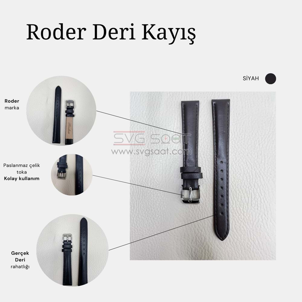 R4106S RODER DERİ KAYIŞ - SİYAH - 12MM