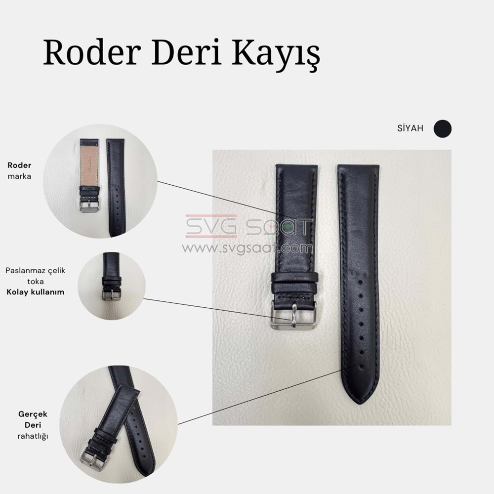R4106S RODER DERİ KAYIŞ - SİYAH - 22MM