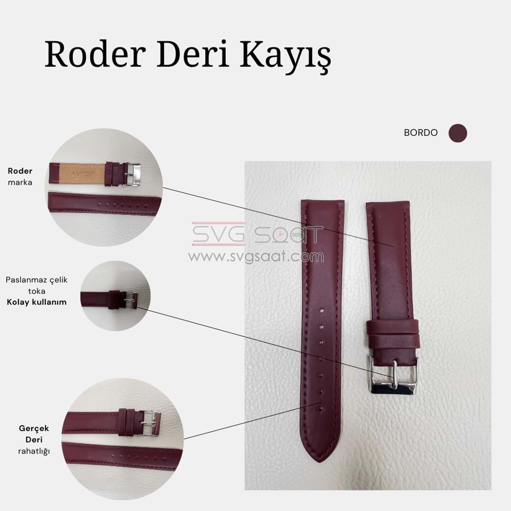 R4106S RODER DERİ KAYIŞ - BORDO - 18MM