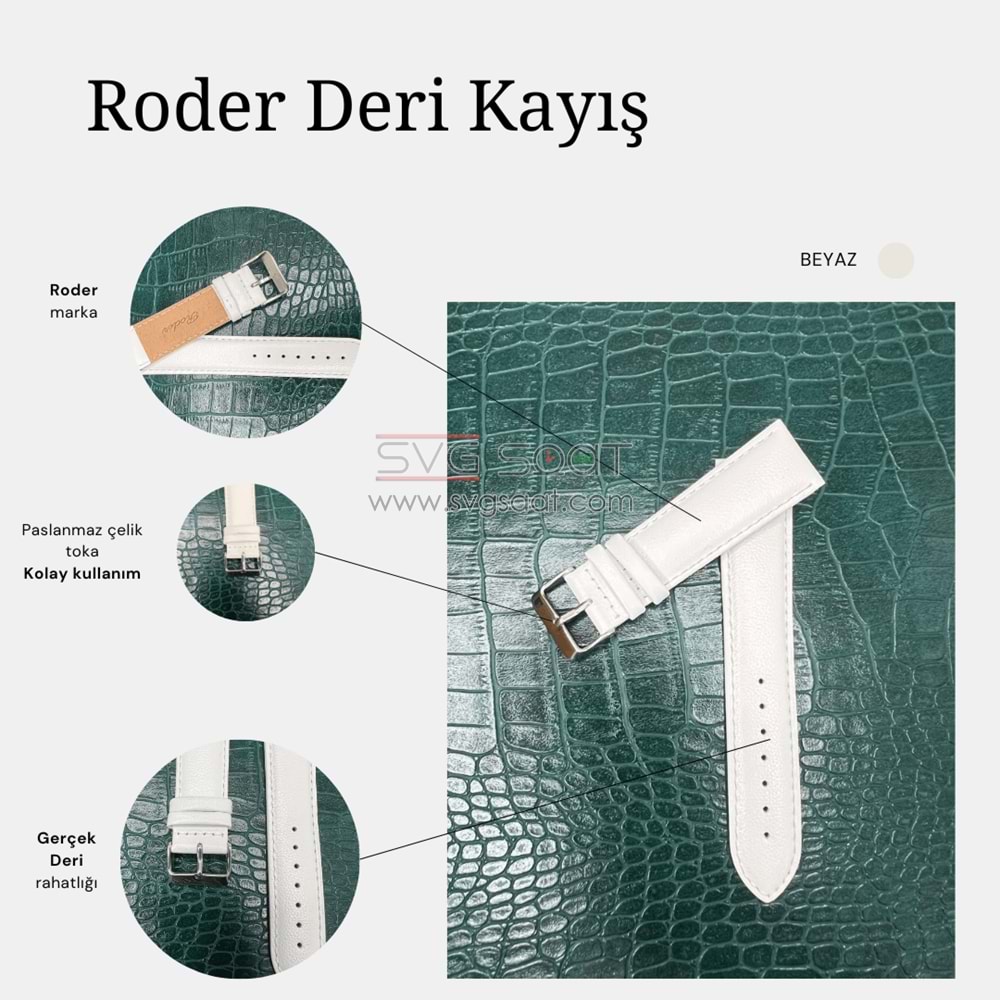 R4106S RODER DERİ KAYIŞ - BEYAZ - 12MM