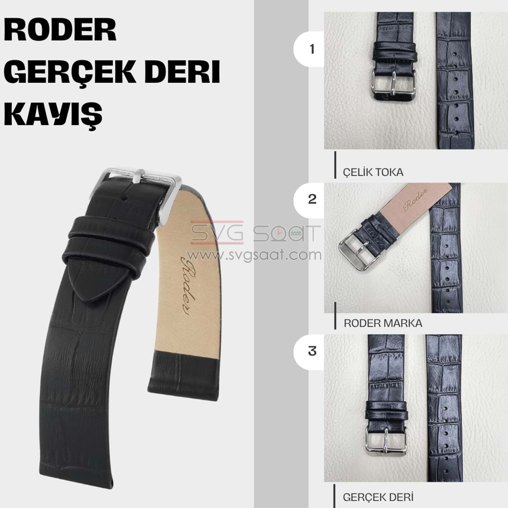 R4147 RODER DERİ KAYIŞ - SİYAH - 18MM