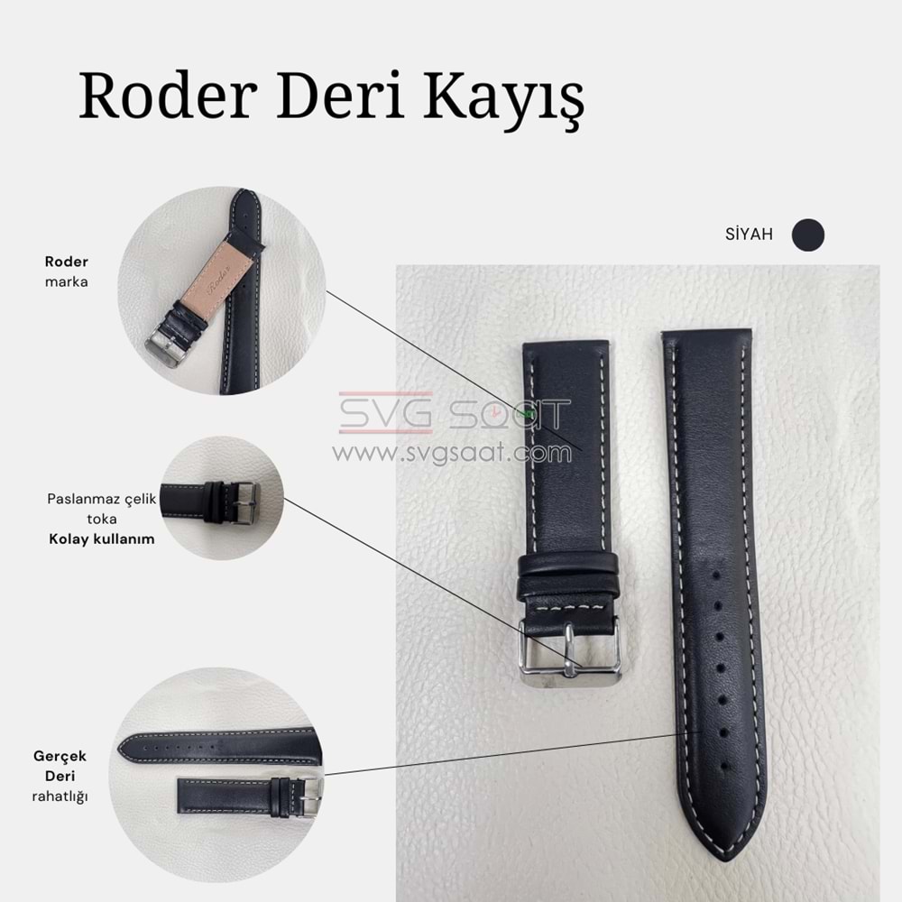 R4106W RODER DERİ KAYIŞ - SİYAH - BEYAZ - 18MM