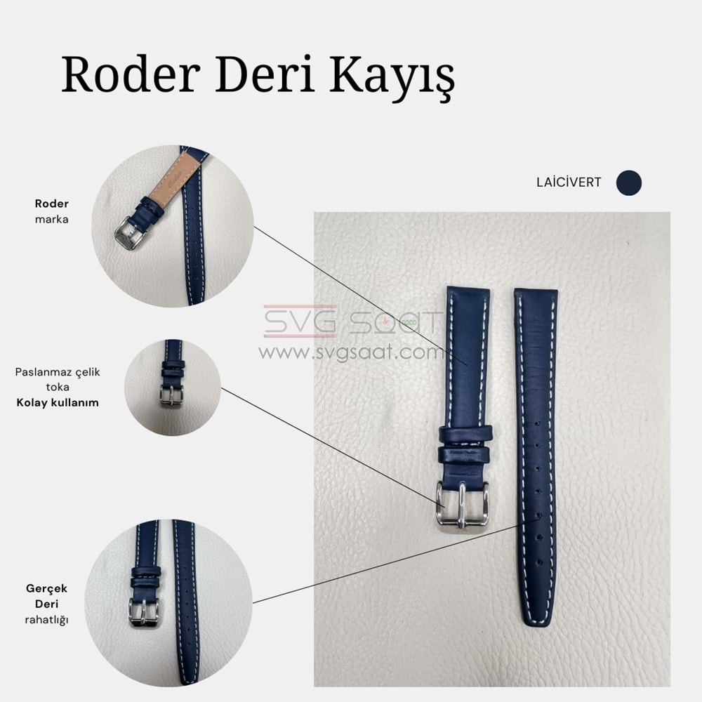 R4106W RODER DERİ KAYIŞ - LACİVERT - BEYAZ - 14MM