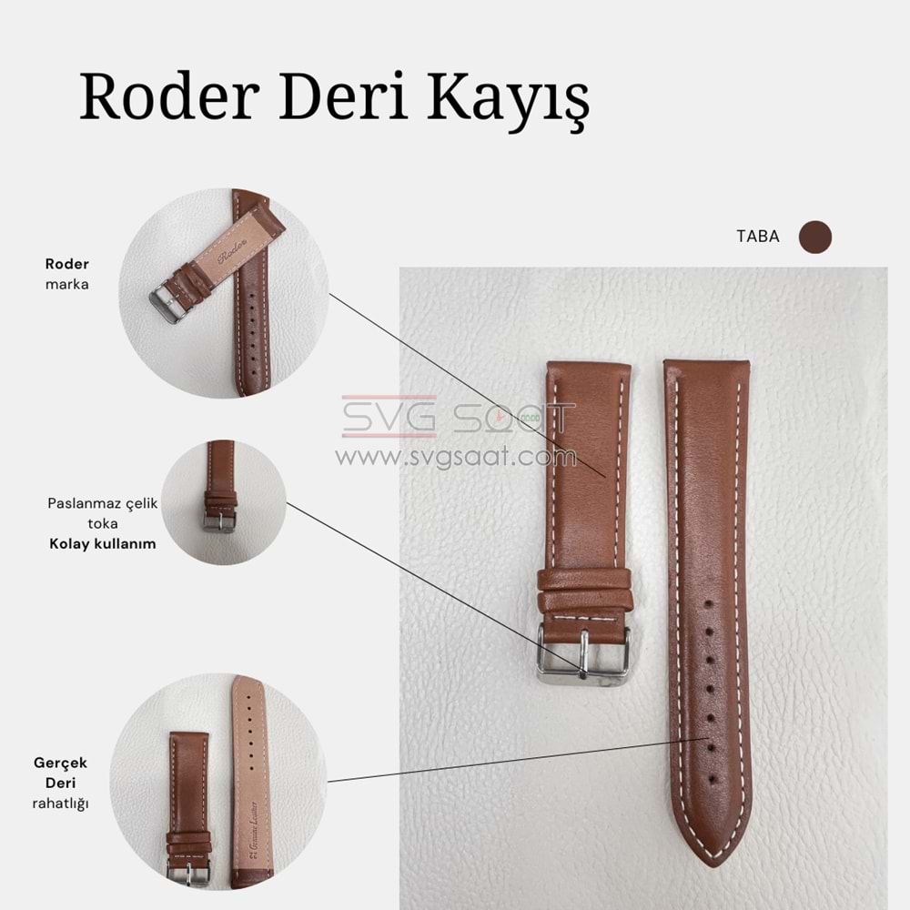 R4106W RODER DERİ KAYIŞ - KAHVERENGİ - BEYAZ - 18MM