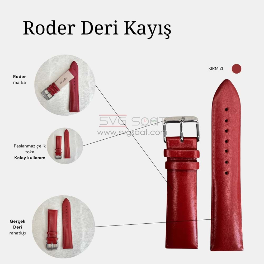R4108 RODER DERİ KAYIŞ - KIRMIZI - 18MM