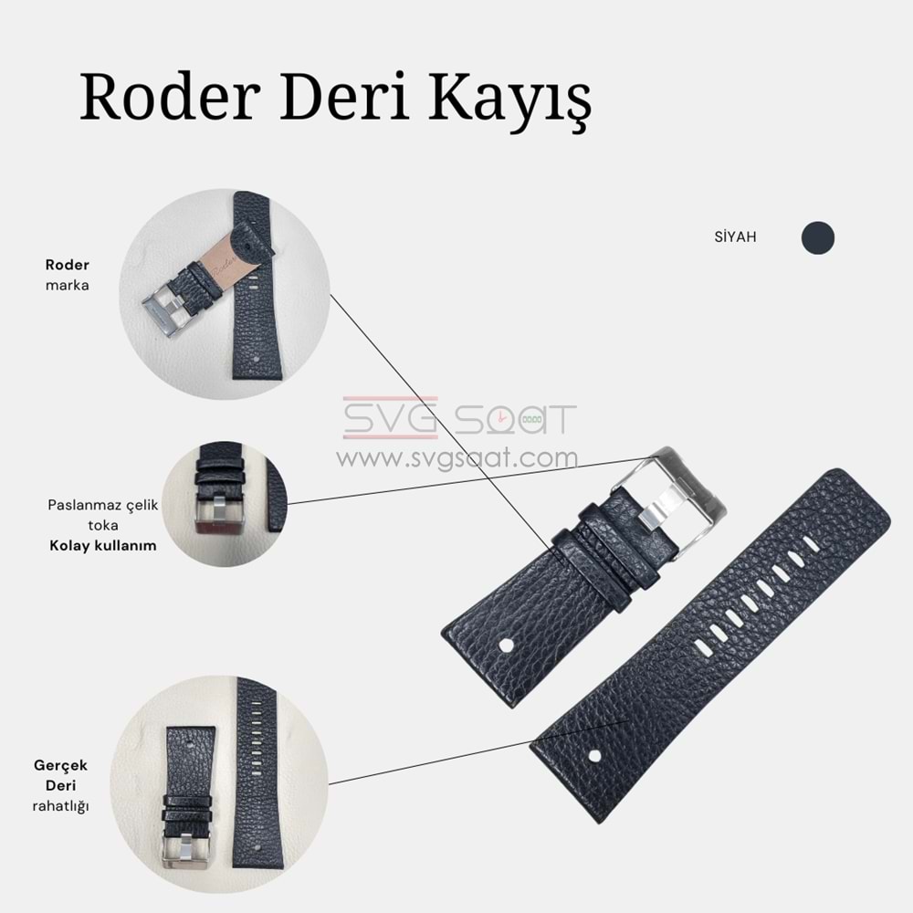 R4110 RODER DERİ KAYIŞ - SİYAH - 24MM