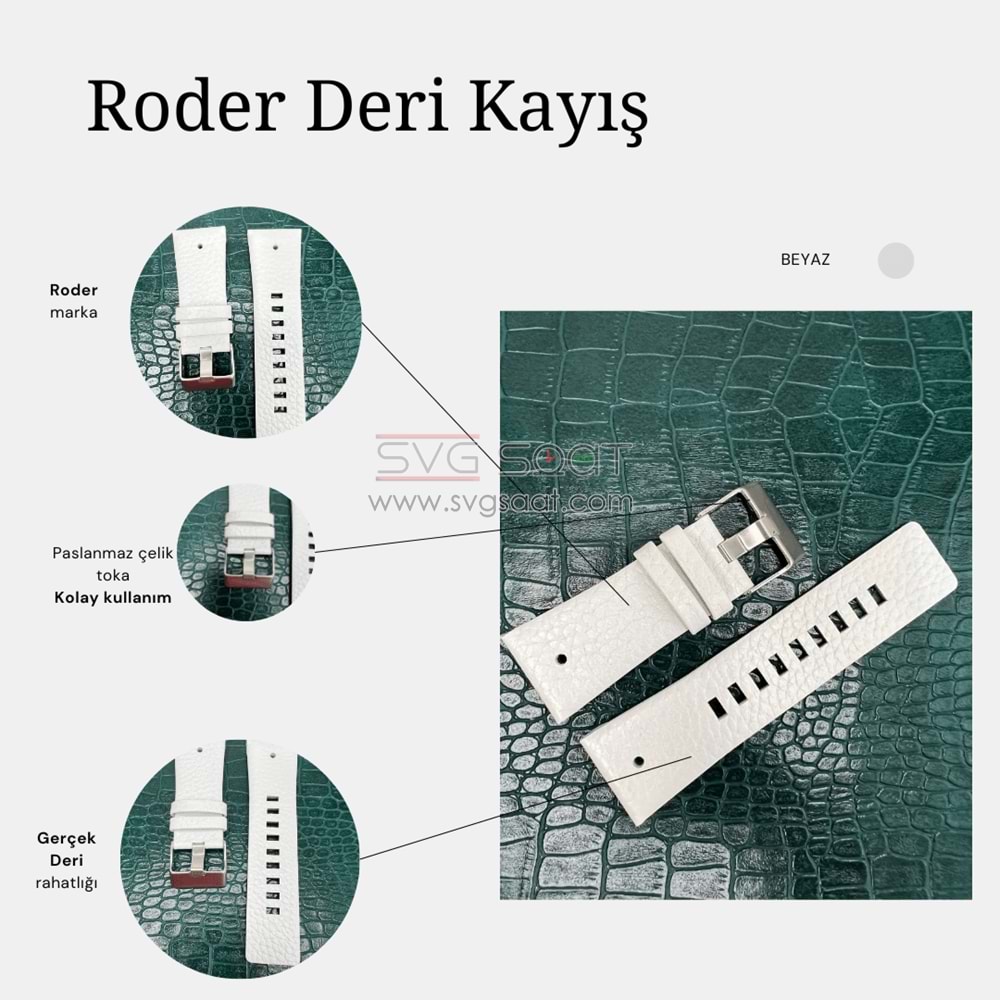 R4110 RODER DERİ KAYIŞ - BEYAZ - 28X24MM