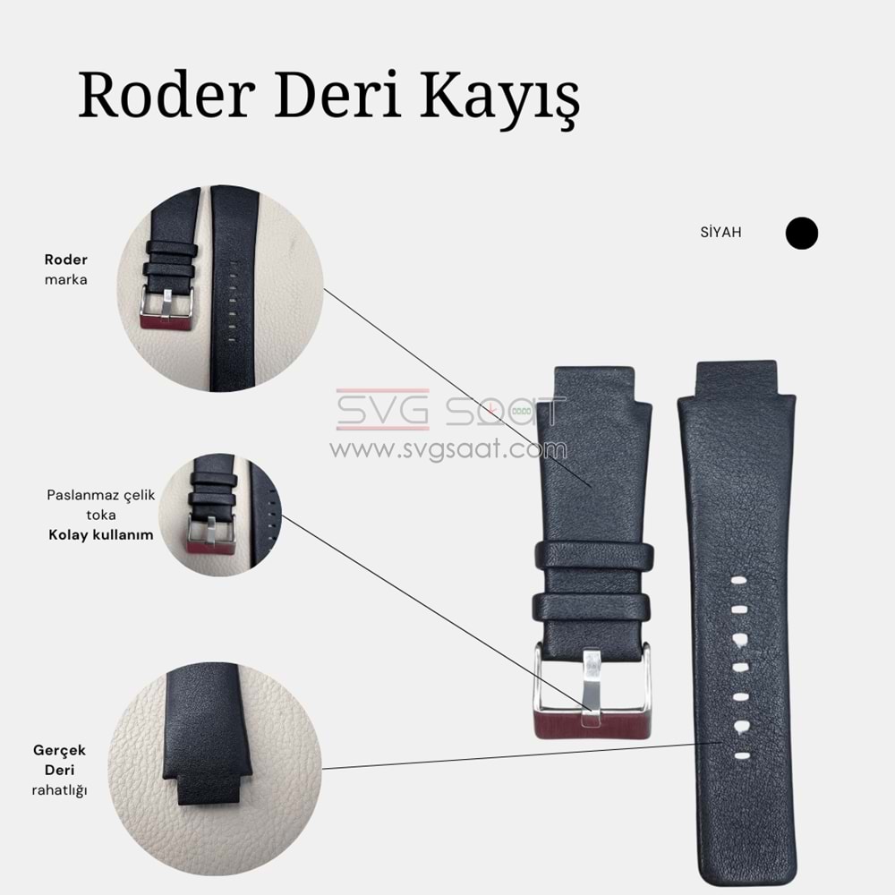 R4112 RODER DERİ KAYIŞ - SİYAH - 18MM