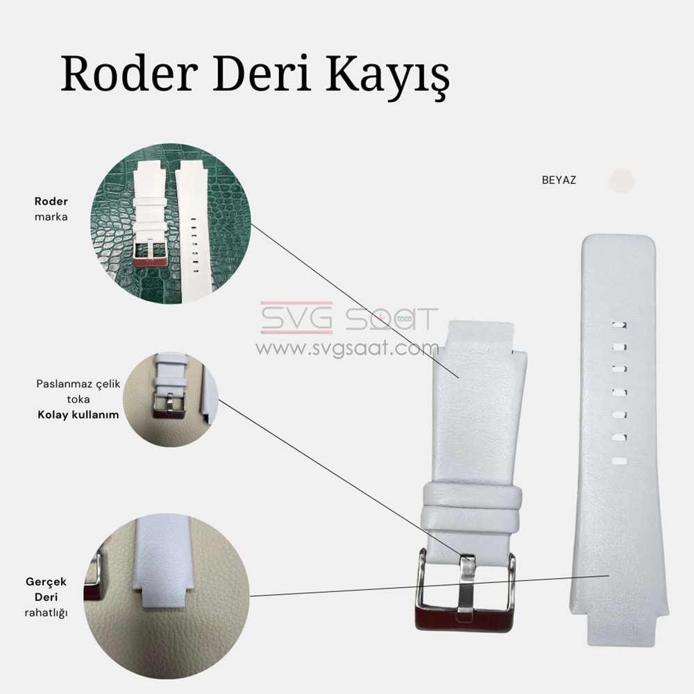 R4112 RODER DERİ KAYIŞ - BEYAZ - 18MM