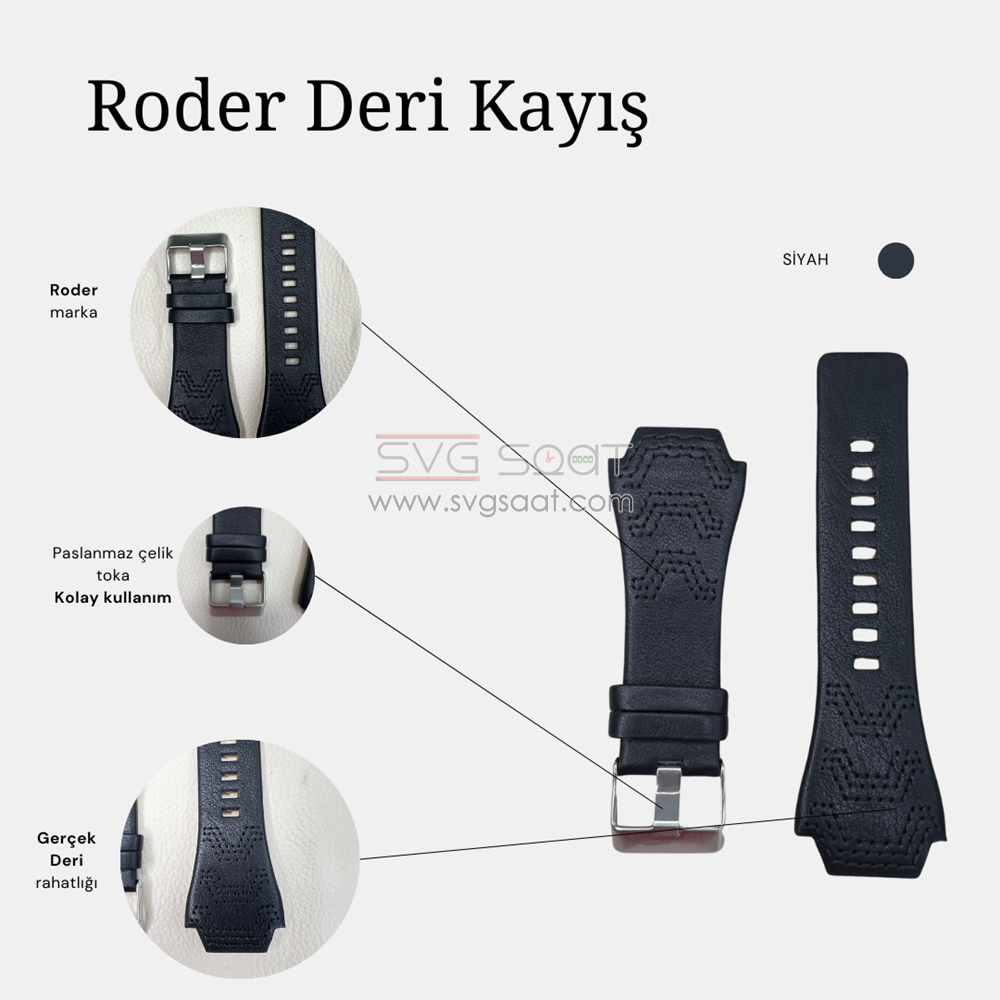 R4113 RODER DERİ KAYIŞ - SİYAH - 35MM