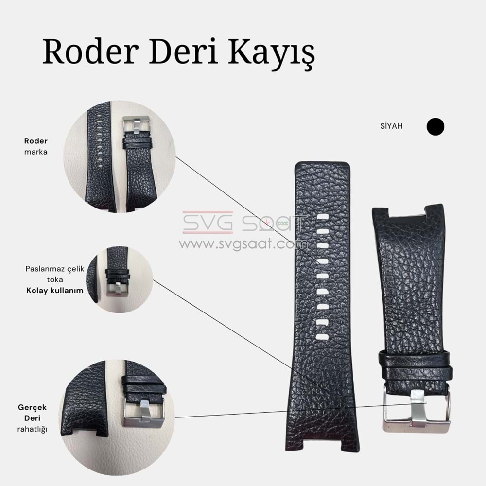 R4114 RODER DERİ KAYIŞ - SİYAH - 32MM