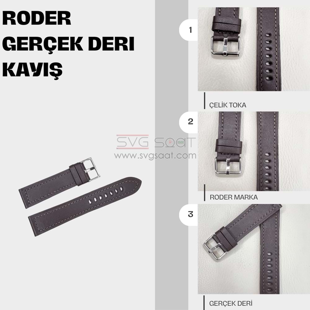 R4145S RODER DERİ KAYIŞ - KAHVERENGİ - 22MM