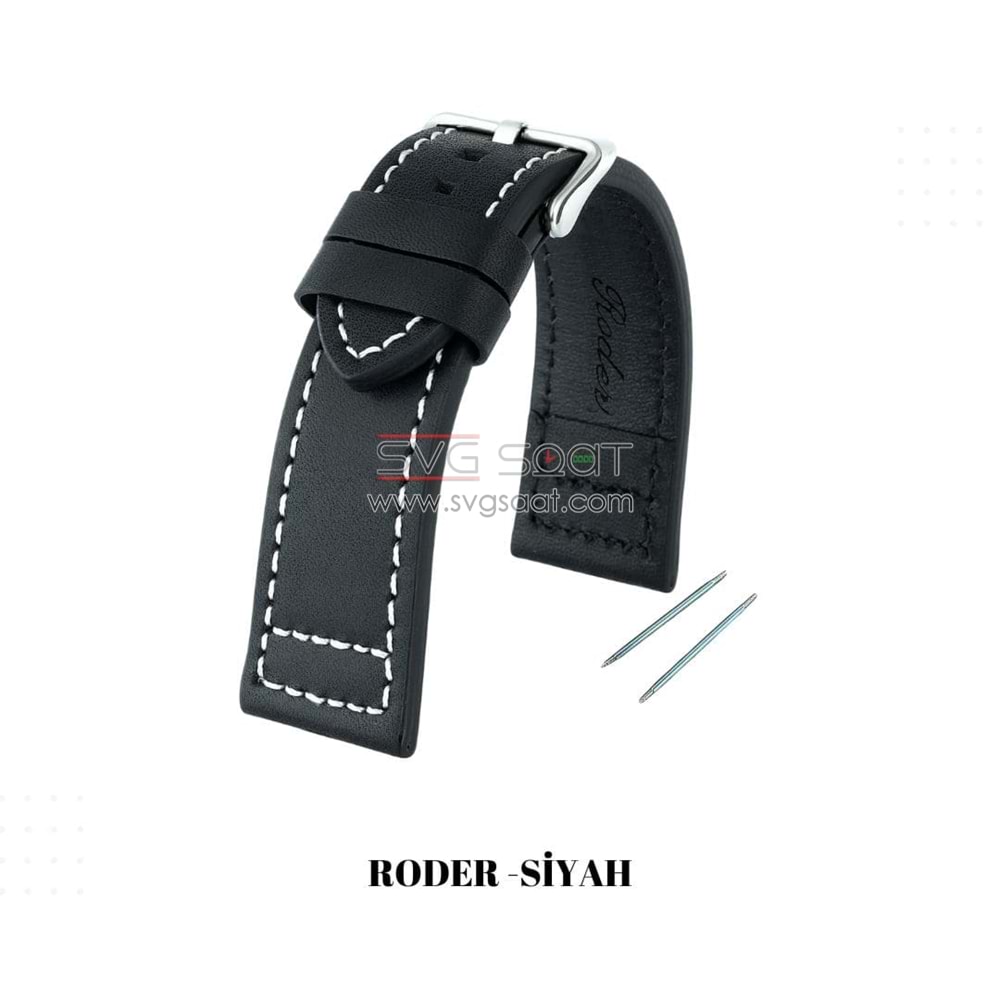 R4145W RODER DERİ KAYIŞ - SİYAH-BEYAZ - 18MM