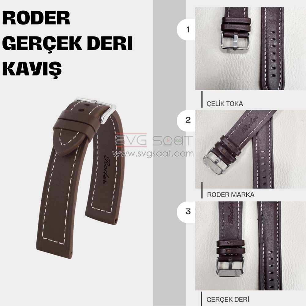 R4145W RODER DERİ KAYIŞ - KAHVERENGİ-BEYAZ - 24MM