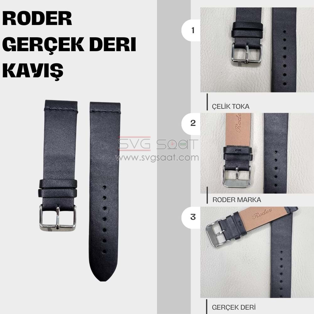 R4143S RODER DERİ KAYIŞ - SİYAH - 20MM