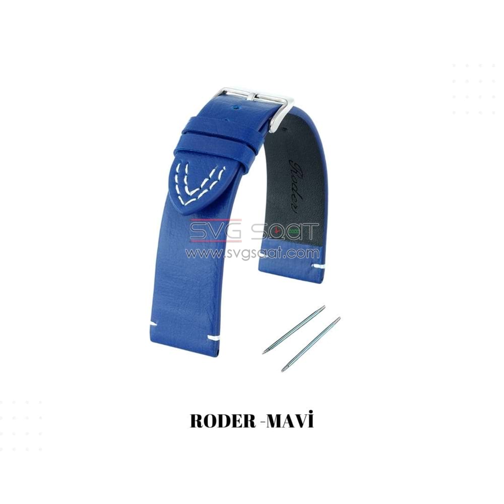 R4143W RODER DERİ KAYIŞ - MAVİ-BEYAZ - 20MM