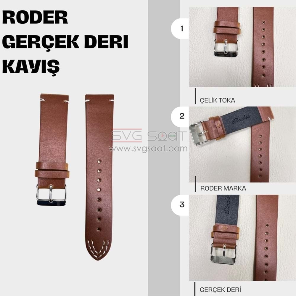 R4143W RODER DERİ KAYIŞ - TABA-BEYAZ - 24MM