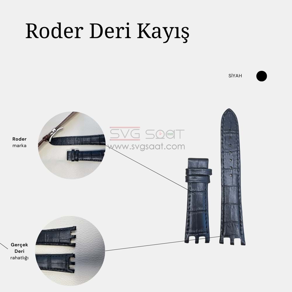 R4118S RODER DERİ KAYIŞ - SİYAH - 22MM
