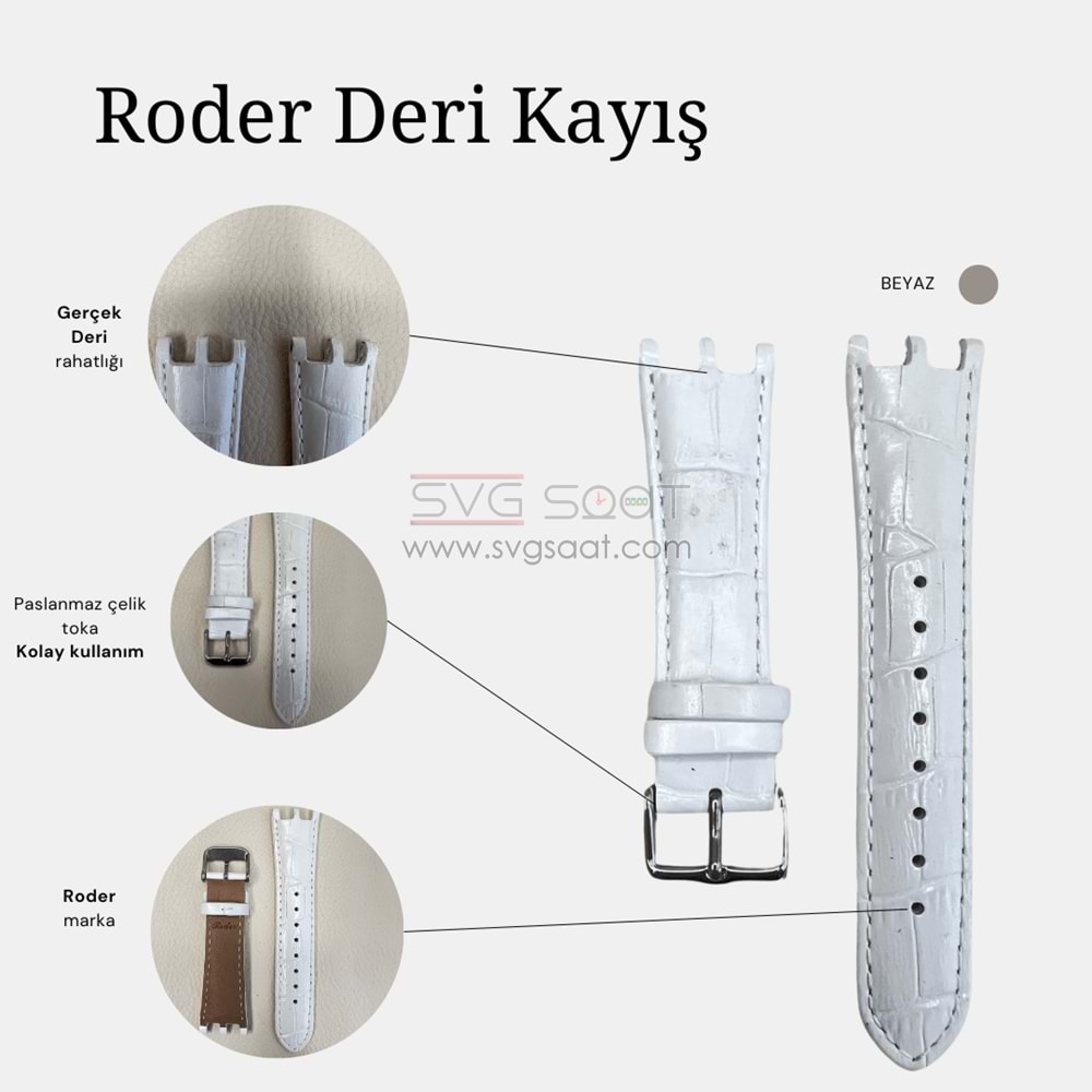 R4118S RODER DERİ KAYIŞ - BEYAZ - 22MM