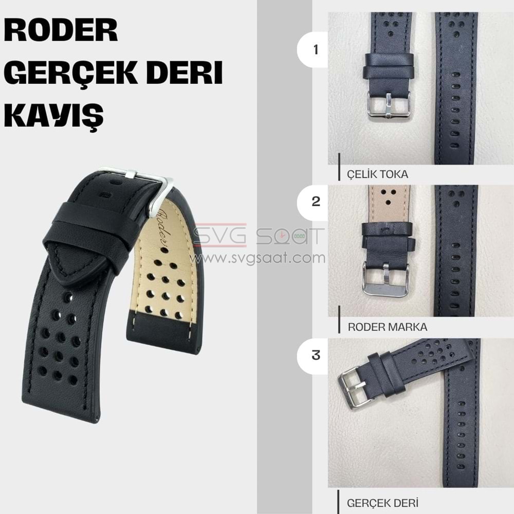 R4141S RODER DERİ KAYIŞ - SİYAH - 24MM