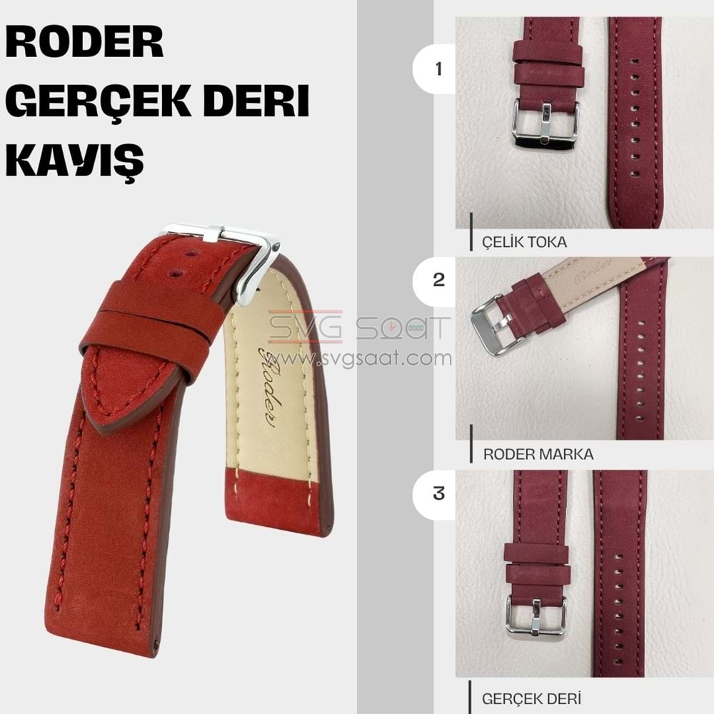 R4138S RODER DERİ KAYIŞ - BORDO - 22MM