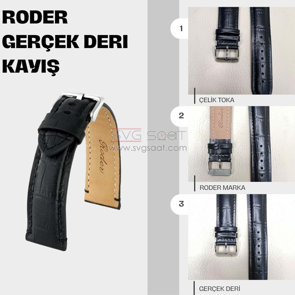 R4137S RODER DERİ KAYIŞ - SİYAH - 18MM