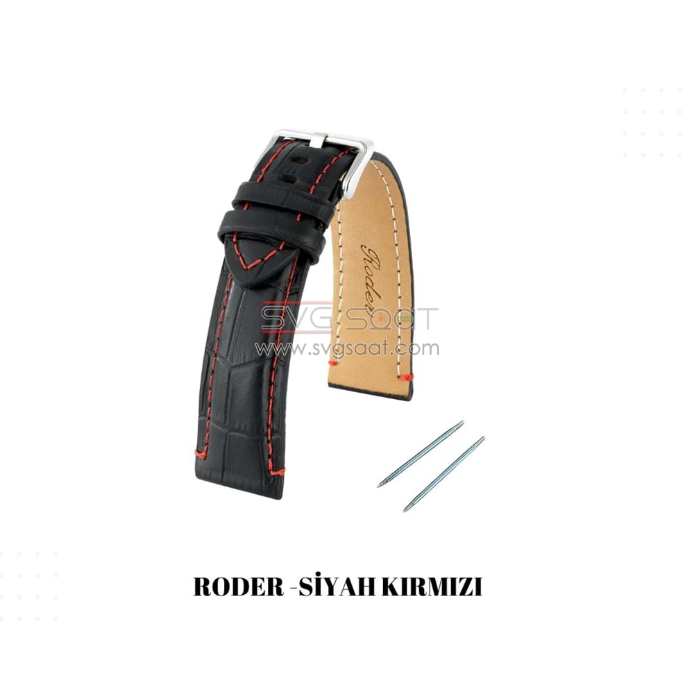 R4137R RODER DERİ KAYIŞ - SİYAH-KIRMIZI - 18MM