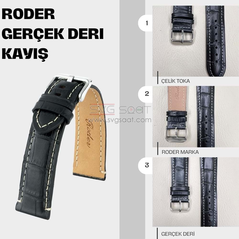 R4137W RODER DERİ KAYIŞ - SİYAH-BEYAZ - 18MM