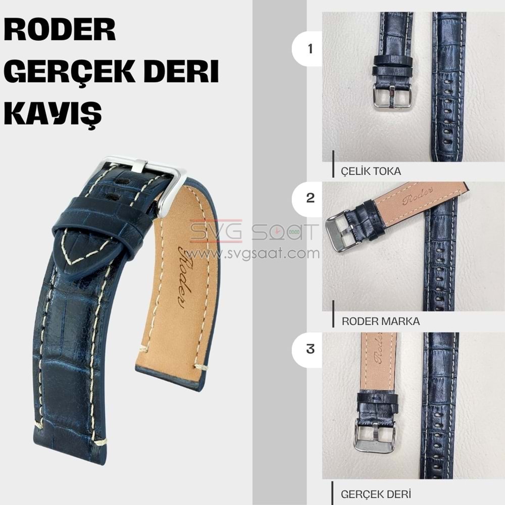 R4137W RODER DERİ KAYIŞ - LACİVERT-BEYAZ - 18MM