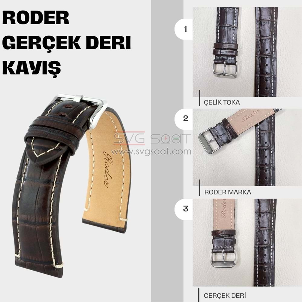 R4137W RODER DERİ KAYIŞ - KAHVERENGİ-BEYAZ - 18MM