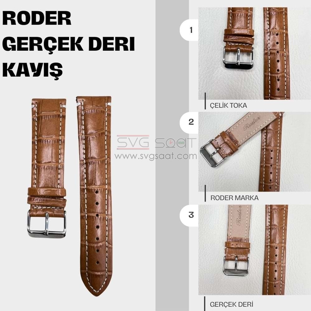 R4137W RODER DERİ KAYIŞ - TABA-BEYAZ