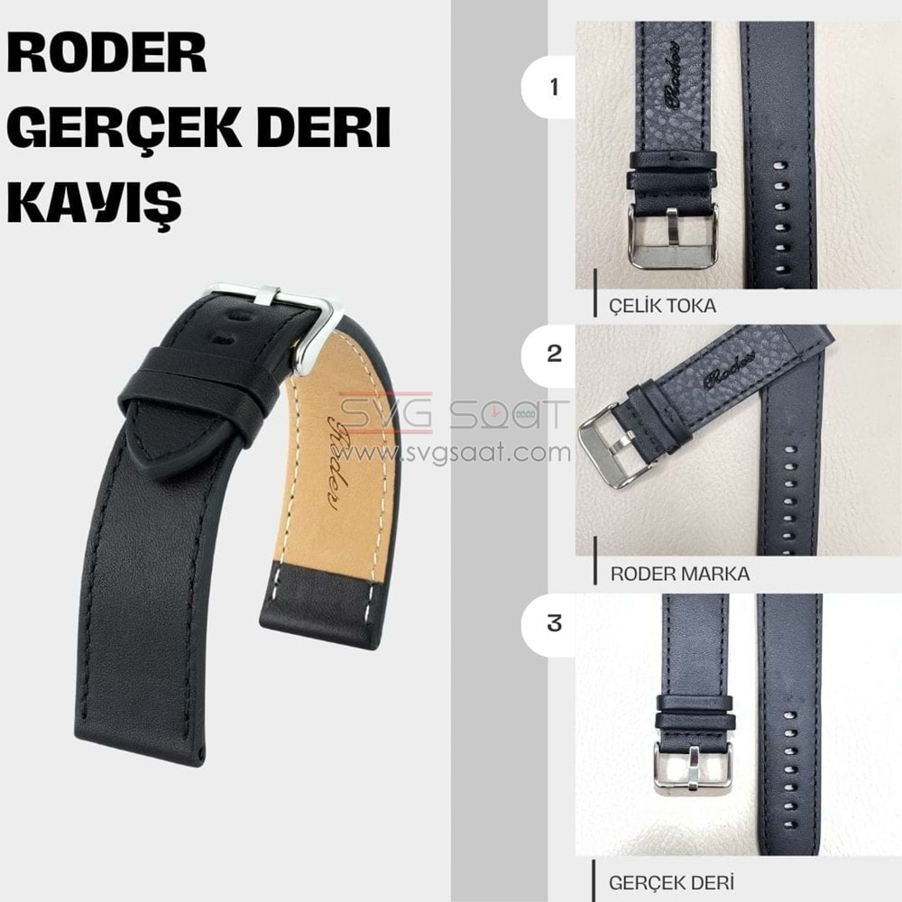 R4136S RODER DERİ KAYIŞ - SİYAH - 20MM
