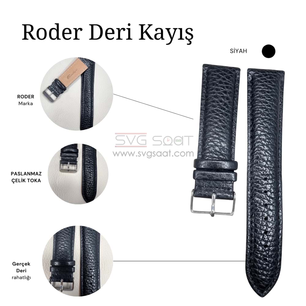 R4135S RODER DERİ KAYIŞ - SİYAH - 18 MM