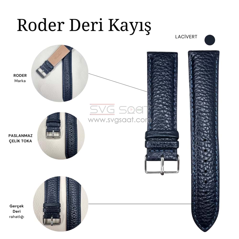 R4135S RODER DERİ KAYIŞ - LACİVERT - 18 MM