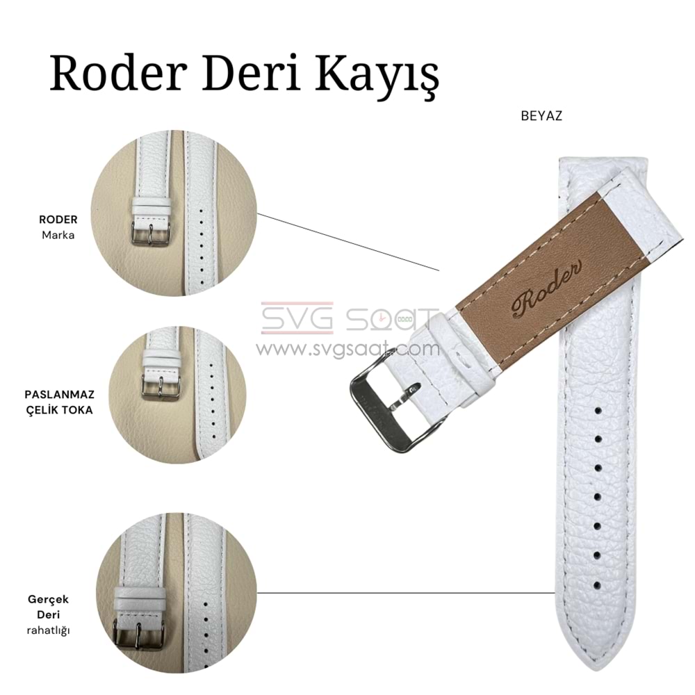 R4135S RODER DERİ KAYIŞ - BEYAZ - 18MM