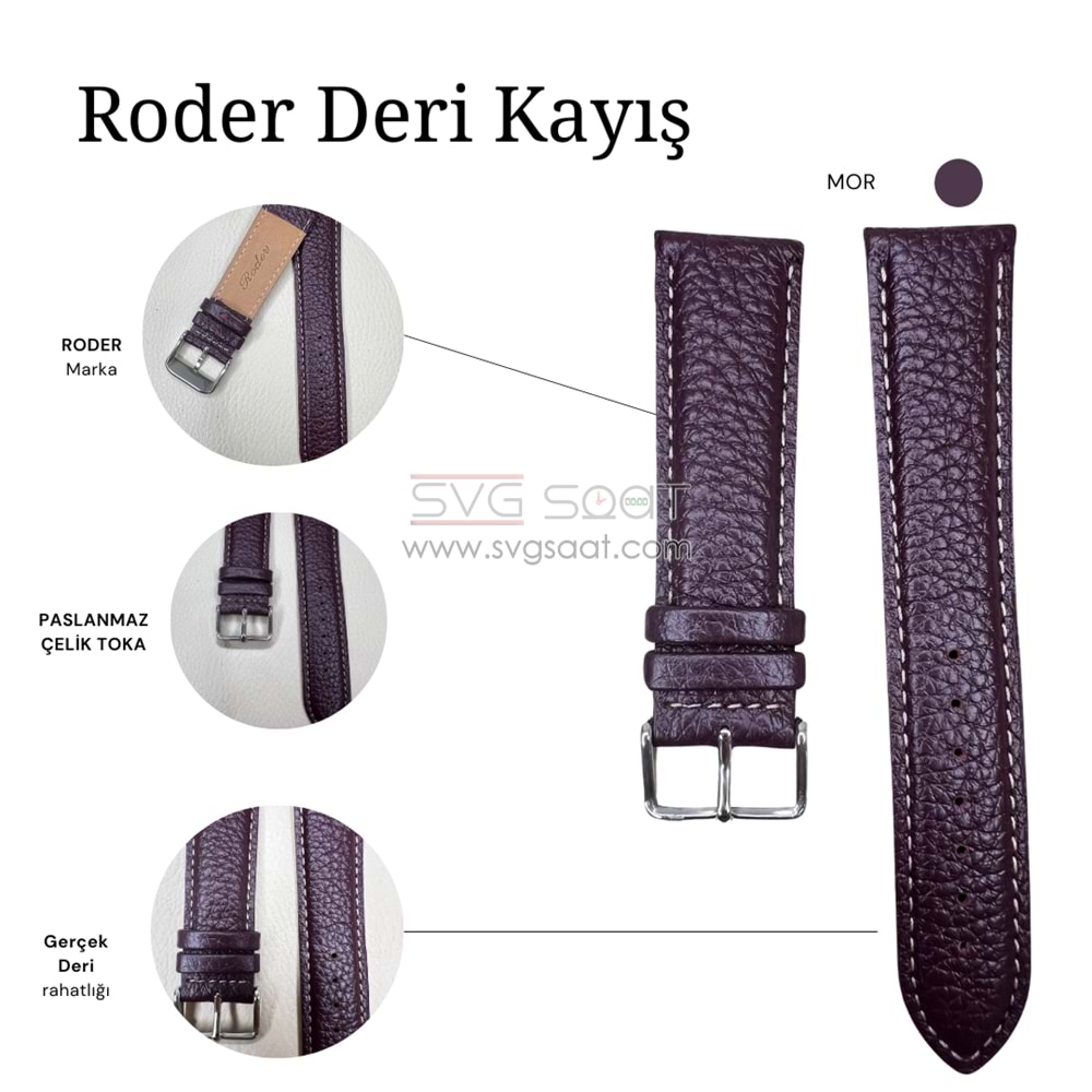 R4135W RODER DERİ KAYIŞ - MOR-BEYAZ - 22MM