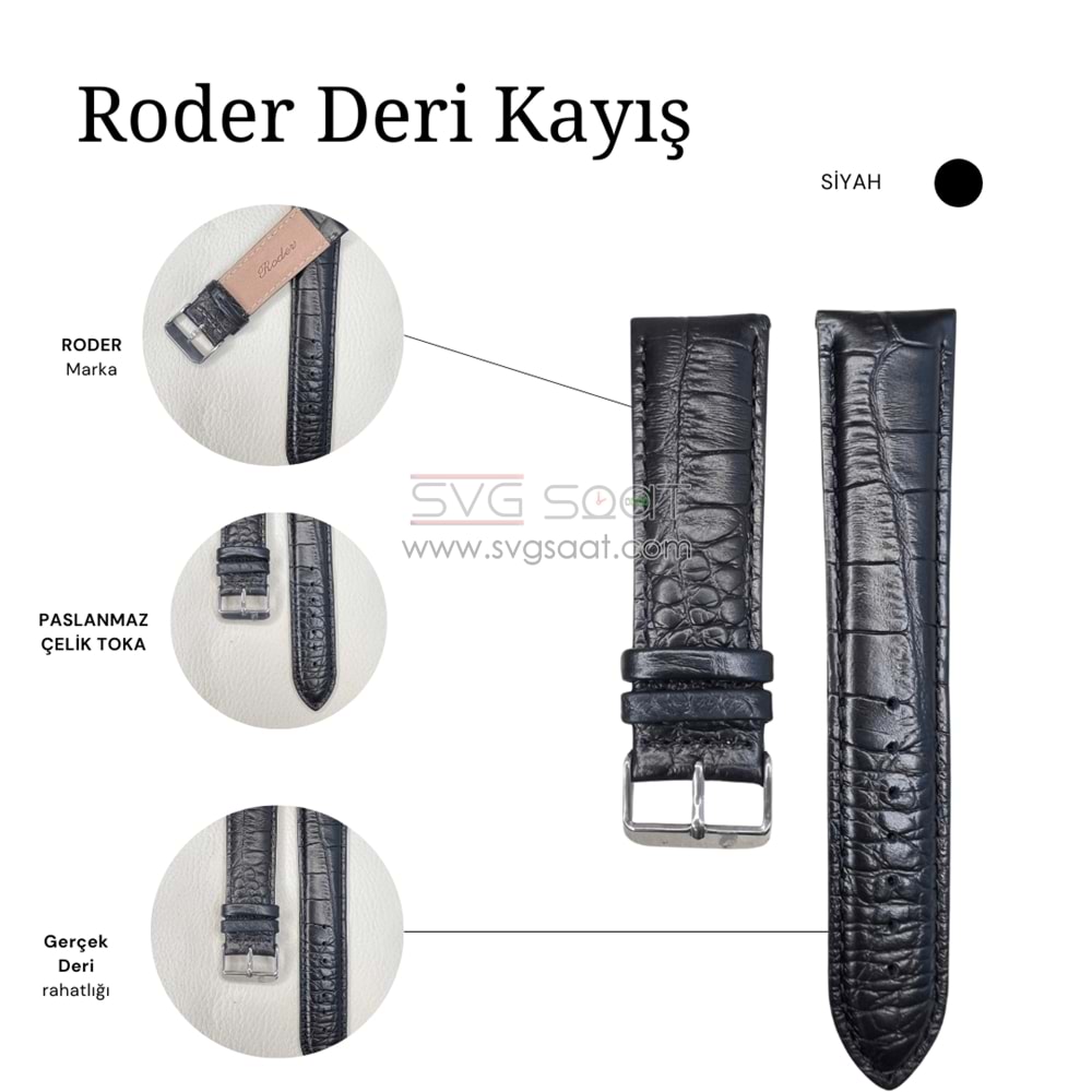 R4134S RODER DERİ KAYIŞ - SİYAH - 18MM