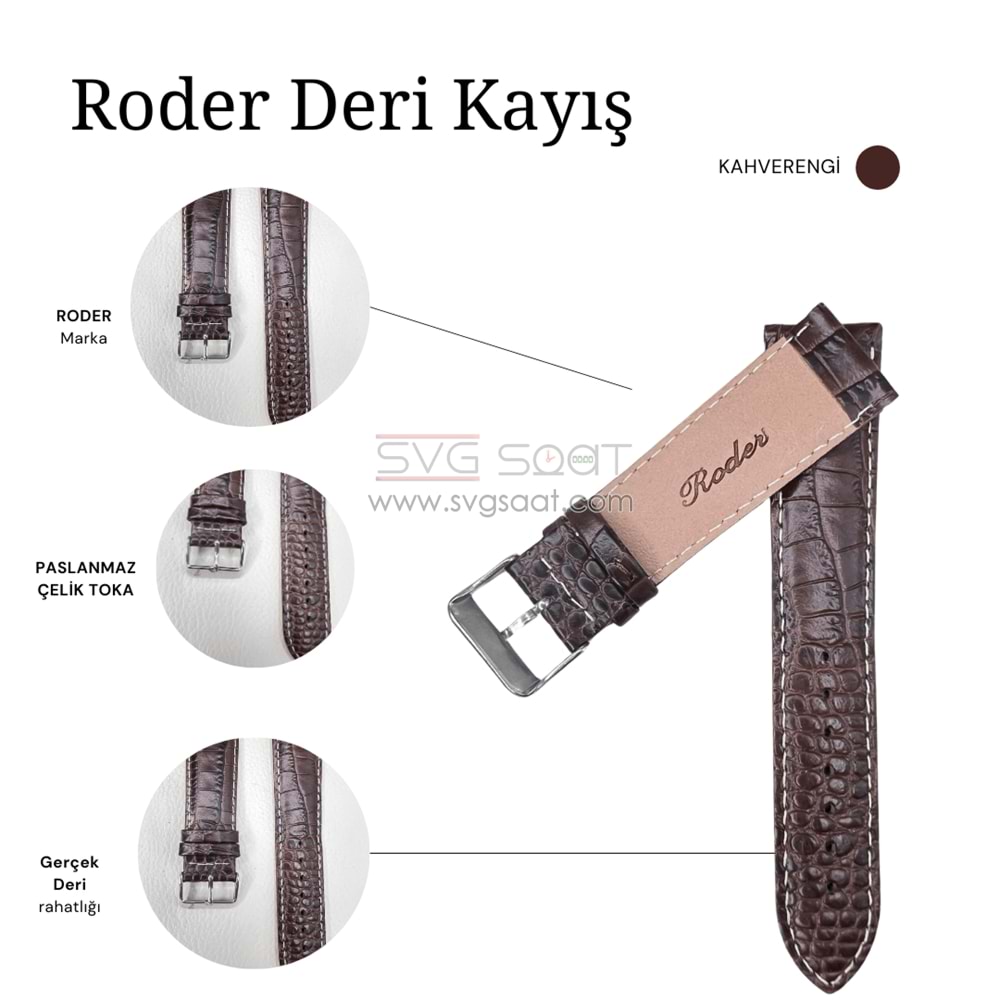 R4134W RODER DERİ KAYIŞ - KAHVERENGİ-BEYAZ - 12MM