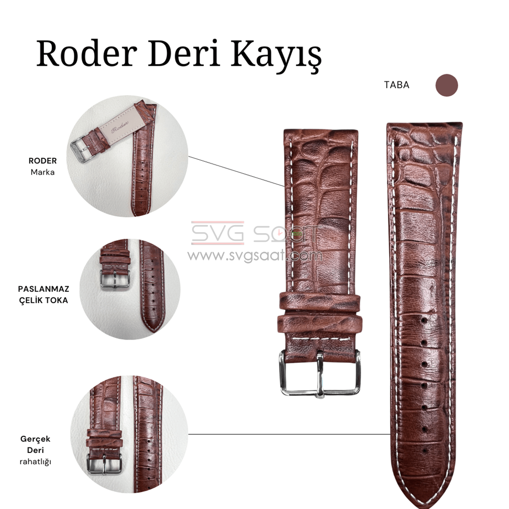 R4134W RODER DERİ KAYIŞ - TABA-BEYAZ - 24X20MM