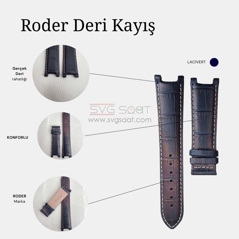 R4119W RODER DERİ KAYIŞ - LACİVERT-BEYAZ - 22MM