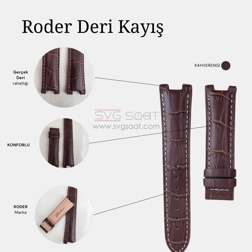 R4119W RODER DERİ KAYIŞ - KAHVERENGİ-BEYAZ - 20MM