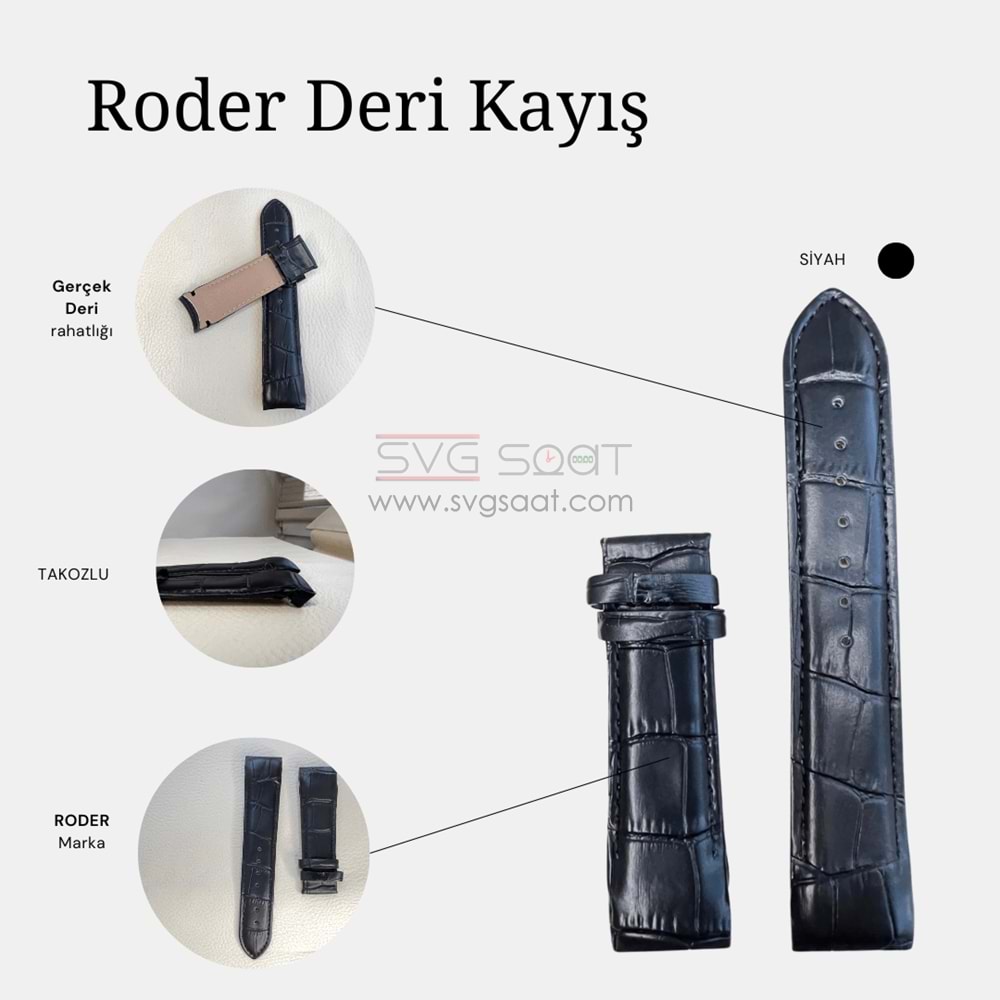 R4121S RODER DERİ KAYIŞ - SİYAH - 22MM