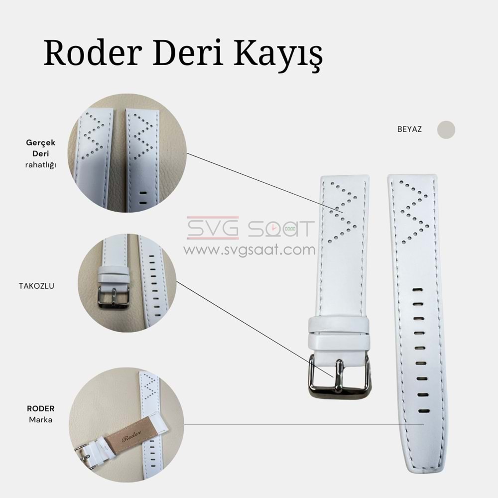 R4125S RODER DERİ KAYIŞ - BEYAZ - 22MM