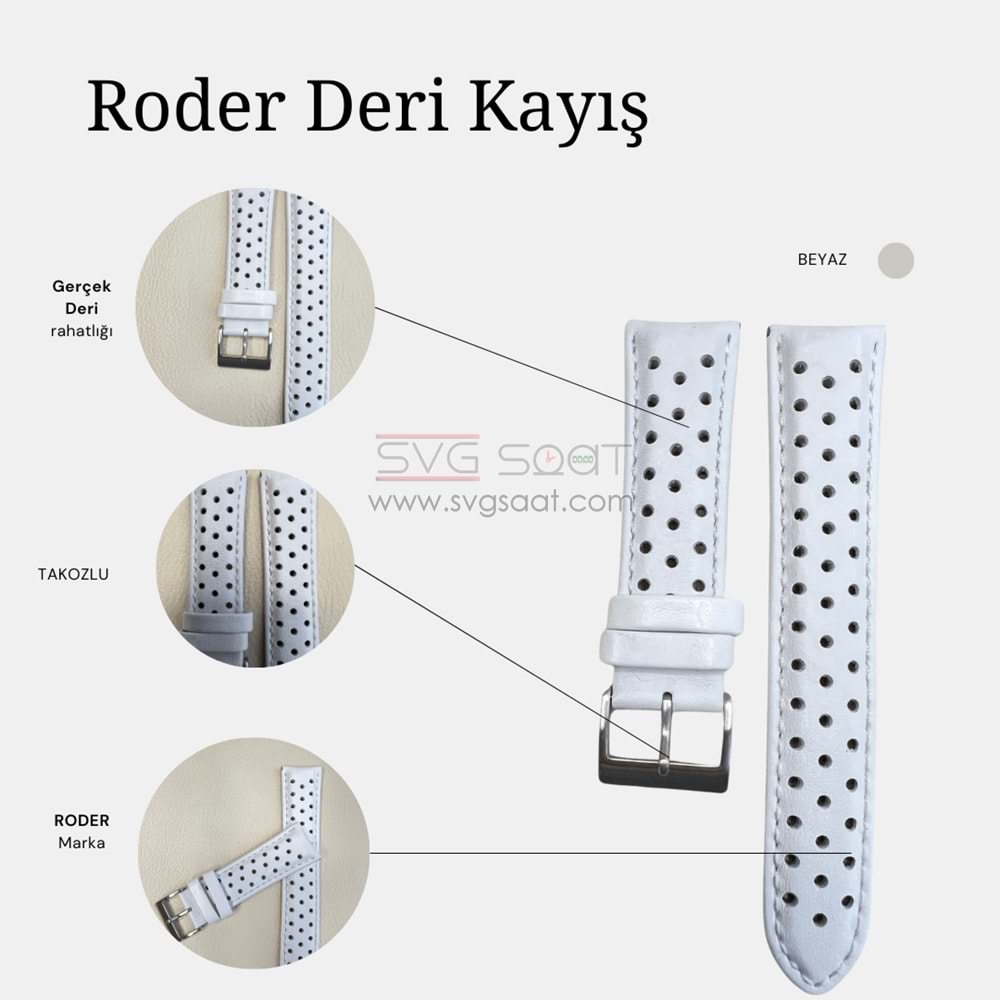R4126S RODER DERİ KAYIŞ - BEYAZ - 22MM