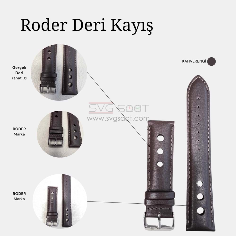R4129S RODER DERİ KAYIŞ - KAHVERENGİ - 20MM