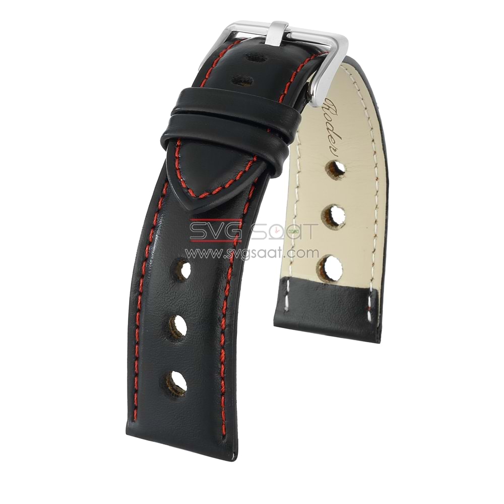 R4129R RODER DERİ KAYIŞ - SİYAH-KIRMIZI - 22MM
